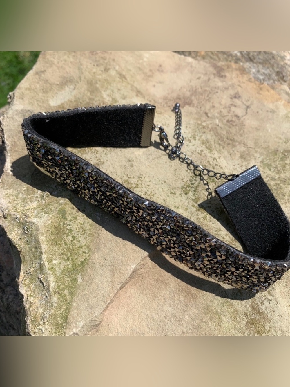 Silver & Black Crystal Gem Embellished Sparkly Choker Necklace
